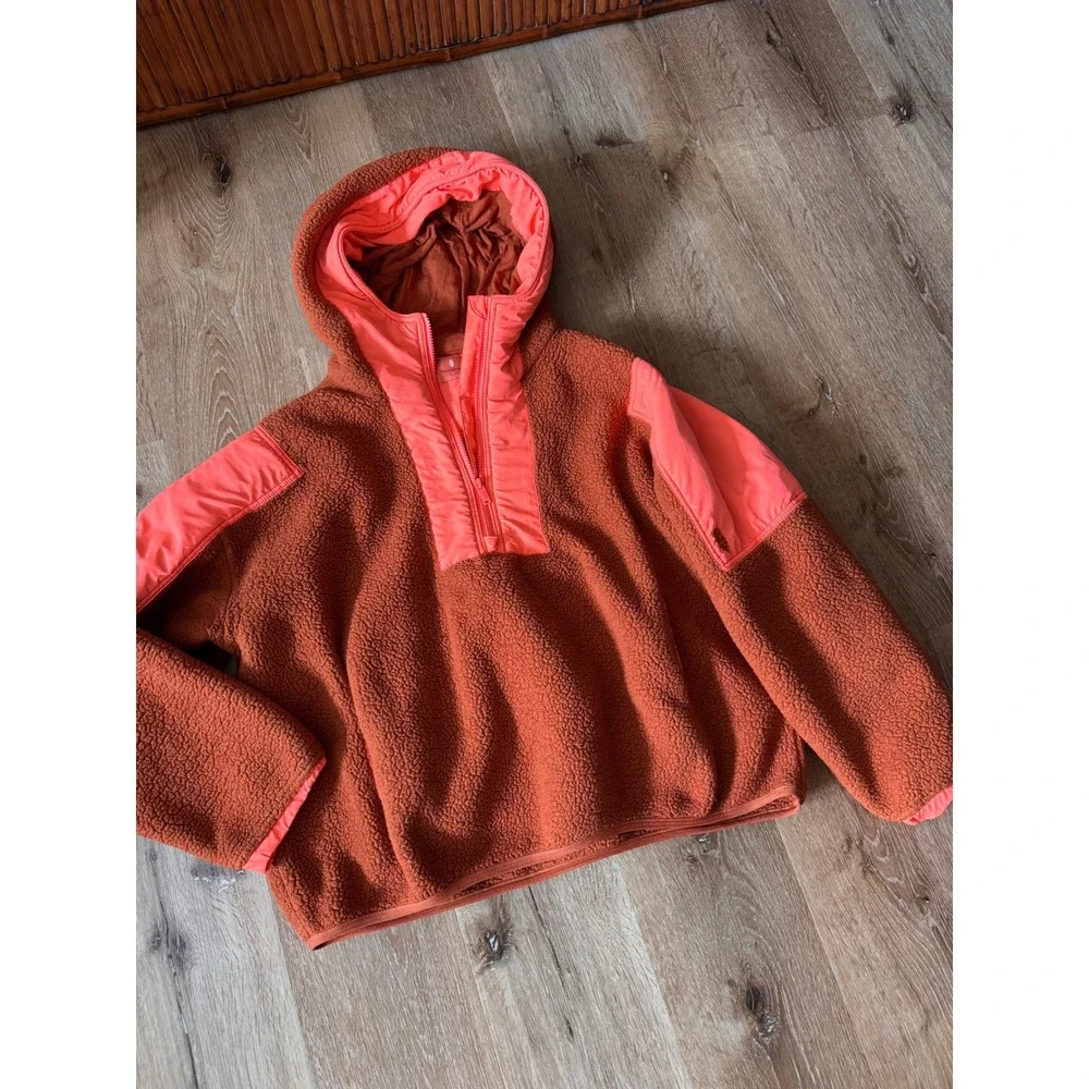 FP Movement Orange Brown Lead The Pack Fleece Pullover Oversized Size L